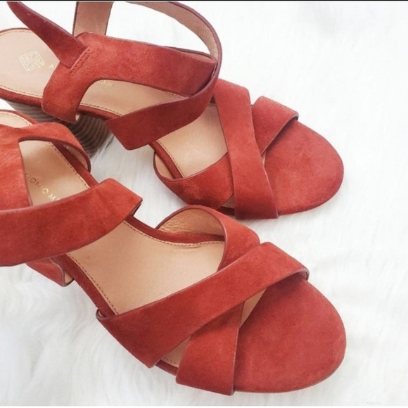 Antonio Melani Leather Slingback Crisscross High Heel Block Sandals 10M - Picture 5 of 10